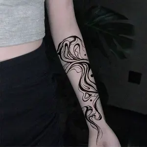 1pcs Abstract Ink Herbal Juice Tattoo Sticker Dark Gothic Sexy Hot Girl Temporary Tattoo Half Arm Waterproof Durable Fake Tattoo Men and Women Halloween Party Gift Y2K
