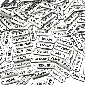 Hicarer Word Charms Pendants Engraved Motivational Charms Pendants Jewelry Making Accessories for DIY Necklaces, Bracelets, Key Chains(Silver,80 Pcs)