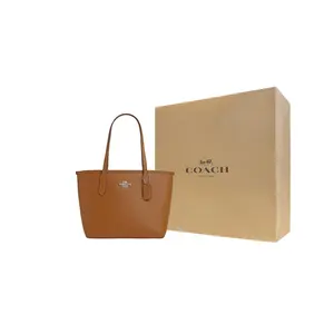 Coach City 23 Tote Bag for Women – Metallic Logo Magnetic Closure, Suede Leather, Medium Size, Brown, Co