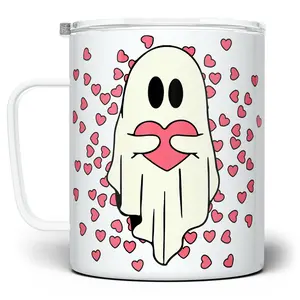 LOFTIPOP Cute Valentine Ghost Coffee Mug, Fun Spooky Valentine's Day Mug, Pink Hearts Ghost Halloween Mug, Designed and Printed in the USA by Loftipop
