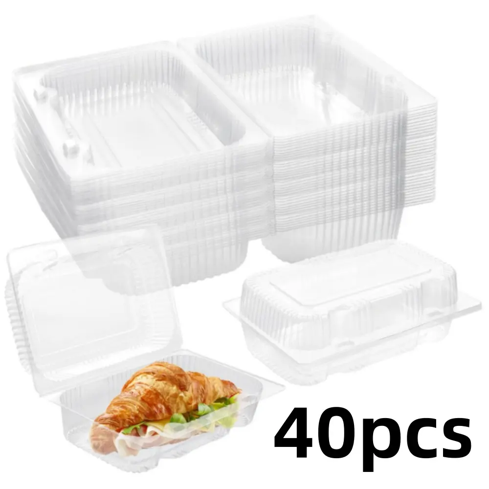 40 pcs Clear Hinged Food Containers Disposable Sturdy Plastic Hinged Food Containers for Desserts Cake Slices Sandwich Salad Cookies