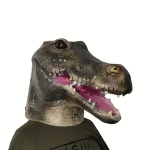 Giant Crocodile Head Mask - Realistic Halloween Costume Mask with Sharp Teeth & Eyes, for Cosplay, Horror Parties, Carnival - Easy--Wear Party Prop for Adults & Teens - Non-xic Latex Material, Carnival Accessory, Funky Design, Detailed Texture,, Christmas