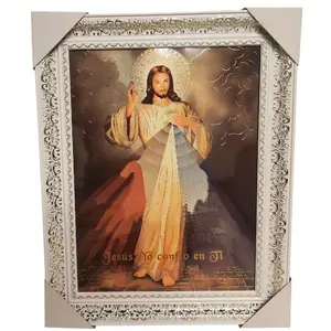 Senor De La Divina Misericordia 15"widex19"tall Divine Mercy White or Gold Frame Cuadro Artwork with Detailed Jesus En Ti Confio Elements Decoration Frame Religious art image, home decor, wall decor, church events, gifts