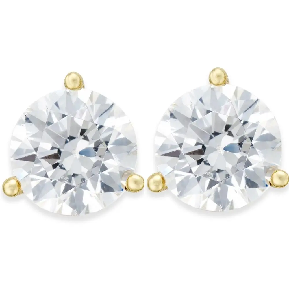 2 Ct TW Moissanite Martini 3-Prong Studs Available in White or Yellow Gold