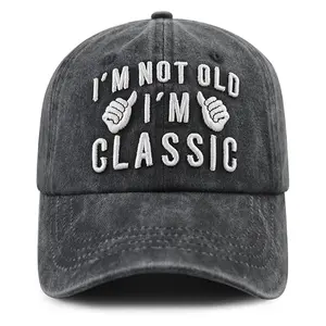 "I'M NOT OLD I'M CLASSIC" Embroidered Dad Hat – Vintage Washed Black Baseball Cap Trucker Hat