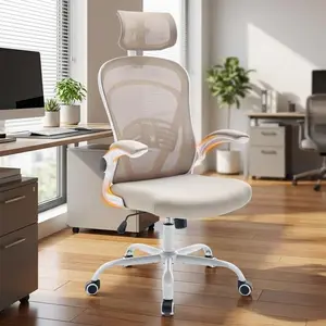 Ergonomic Office Chair with Flip-Up Arms and Lumbar Support, High-Back Mesh Computer Desk Chair for Home Office, Comfy Swivel Task Chair Gaming Chairs with Wide Seat