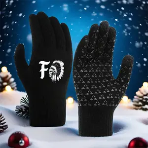 Native Chief Headdress Print & Letter F Design 2025 New Soft Stretchy Fashion Winter Warm Gloves Windproof Street Style Unisex Gloves Easy Wear for Running Travel Skiing Cycling Keep Hands Warm and Stylish in Cold Weather