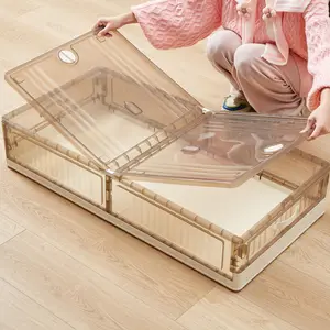 VECELO 2 Pack Under Bed Storage with Wheels Containers Stackable Rolling Storage Plastic Containers Storage Bins with Lids Folding Box for Clothes, Shoes, Blankets