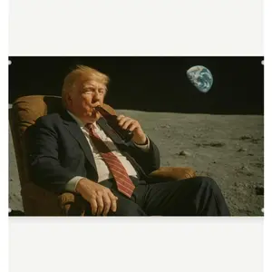 Trump on the Moon Funny Flag - Recliner Beer Earth View Novelty Banner 60x40 Decor Gift for Wall Room Decoration