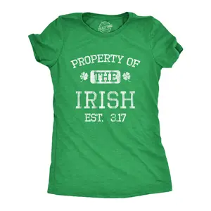 Womens Property of The Irish T Shirt Funny St Patricks Day Cool Saint Paddy Tee Outfit Graphic Funny Womens T Shirts Cute Vintage Fashion Casual Ladies T-Shirt Gift Saint Patrick's Day Tops for Women Funny Green