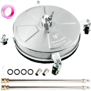 16" Pressure Washer Surface Cleaner with 4 Wheels, Stainless Washer Surface Cleaner for Driveways Sidewalks Patios, 1/4" Quick Connector, 2 Extension Wand, 4000 PSI