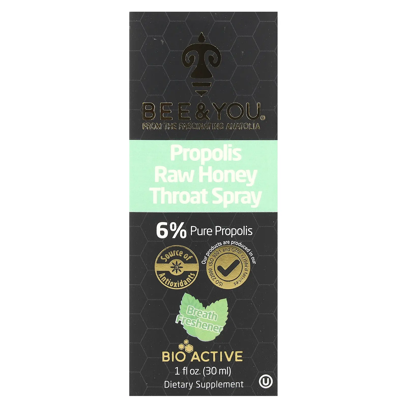 Bee & You Propolis Raw Honey Throat Spray , 1 fl oz (30 ml)