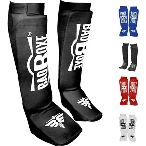 Muay Thai Boxing Kickboxing Karate Taekwondo MMA | Elastic Cotton Cloth Shin & Instep Padded Guards | Shin in Steps Shin Guards Pair