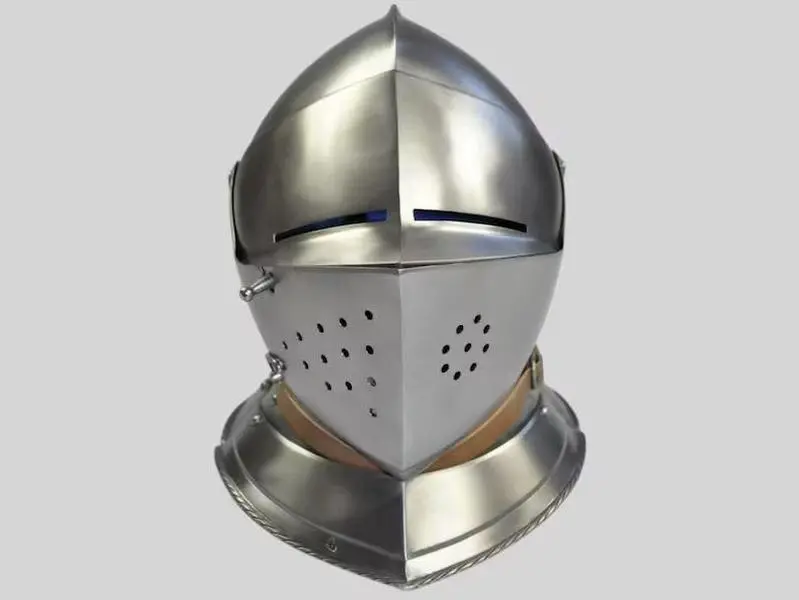 Medieval Close Armet Knight Helmet: 18 Gauge Steel with Wooden Stand