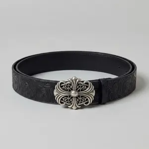 Men's Black Western Goth Waist Belt with Silver Cross Buckle - Fashion Accessory for Adults, Clothes Accent, Men's Accessories Highlight