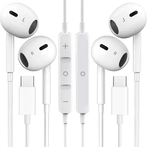 Type-C Wired Semi-In-Ear Electronic Headset with Volume Control, Mic, HiFi Stereo, Noise Isolation, Headphone Jack - Plug-In Earbuds for Gaming, Leisure - Compatible with Devices Including iPhone, Galaxy S23-S20/Ultra, Note 10/20, Pixel 7-4, OnePlus 9/8