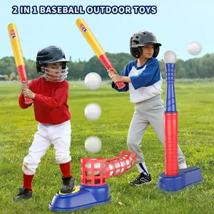 2-in-1 children’s baseball toy set featuring an automatic ball launcher and an adjustable batting stand,suitable for ages 3–8 boys and girls for indoor and outdoor play,red-and-purple color scheme evokes a summer vibe,ideal sports gift for birthdays