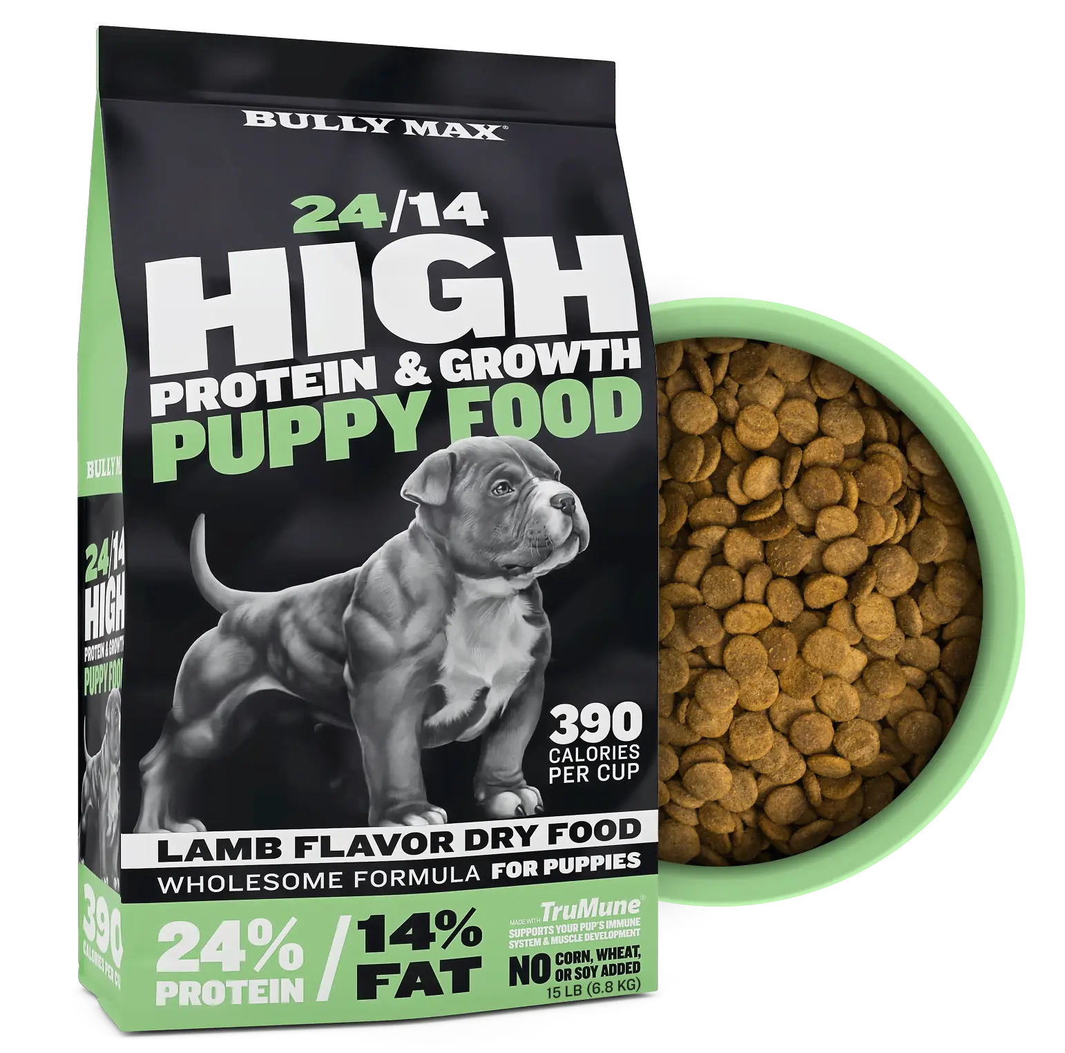 Bully Max 24/14 High Protein & Growth Puppy Food (5 lbs.) - 390 Calories Per Cup with TruMune for Immune Health and Development, For All Breeds of Dogs