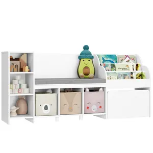 HOSTACK 67" Reading Nook with Bench Bookshelf  with Seat Cushion & 6 Storage Cubbies Toy Storage Box on Wheels Furniture Organizer Organization Organizing,Black Friday，Christmas gifts