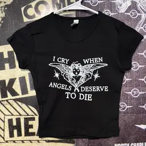 SYSTEM OF A DOWN ANGELS BLACK CROP BABY TEE
