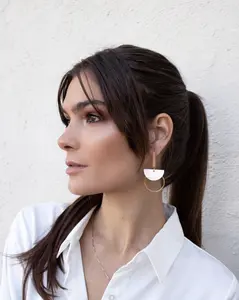 Acrylic Semi Circle & Hoop Drop Earrings | Boho Style | Gift for her | Bridesmaid Wedding Personalized Jewelry | Self Gift Valentine Pick