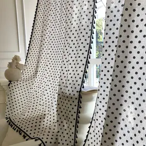 Classic and French Polka Dot Curtain, Elegant Fringe Decoration, Timeless Design for Home Decor