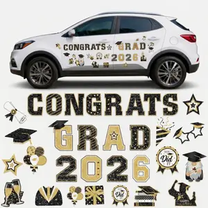 Graduation Car Magnets - 2026 Class Glitter Decals - for Vehicle, Fridge & Whiteboard Decor - Congratulations Gift for Graduates & Seniors - 30 Pack Black/Blue/Red