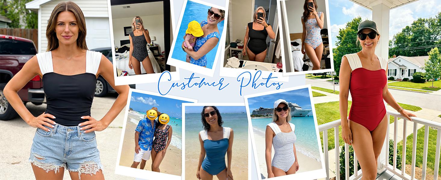 B2prity Womens One Piece Swimsuit Retro Square Neck Tummy Control Bathing Suits Ruched Modest Full Coverage Swimwear B2prity Womens One Piece Swimsuit Retro Square Neck Tummy Control Bathing Suits Ruched Modest Full Coverage Swimwear