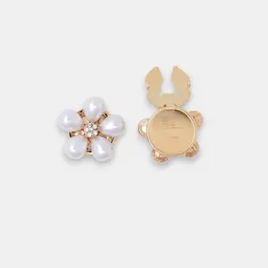 Button Cover Alloy Pearl Rhinestone Shirt Cufflinks Floral Collar Buttons Rhinestone-Embellished Button Covers