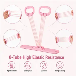 8 Tube Foot Pedal Resistance Trainer With Dual Ergonomic Hand Grips, High Elastic TPE Portable Stretch Exerciser, Full Body Workout Equipment For Legs, Inner Thighs, Arms, Back, Posture Correction & Postpartum Body Shaping