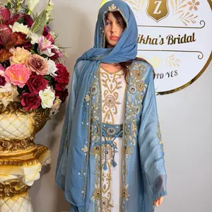 Handmade Beaded Crystal Kaftan Dress-Slate Gray