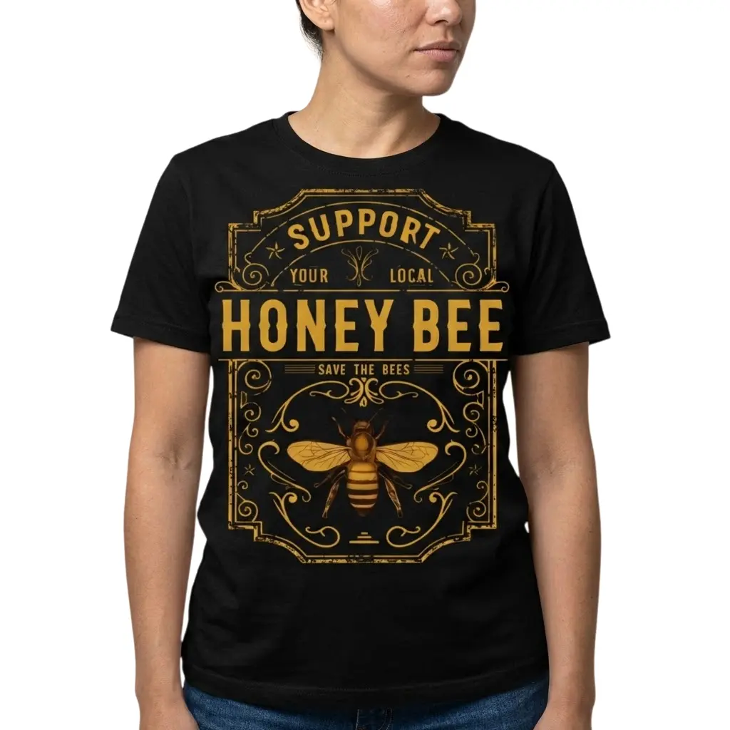 Women's Casual T-Shirt with Vintage Honey Bee Graphic, a Short Sleeve Crew Neck Breathable Tee in Comfortable Cotton, Universal