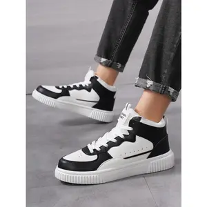 Color Contrast Leisure Sneaker, Thick Bottom Lace-up Soft Bottom Walking the Skating Shoes, High-Top Comfort Sports Training Shoes