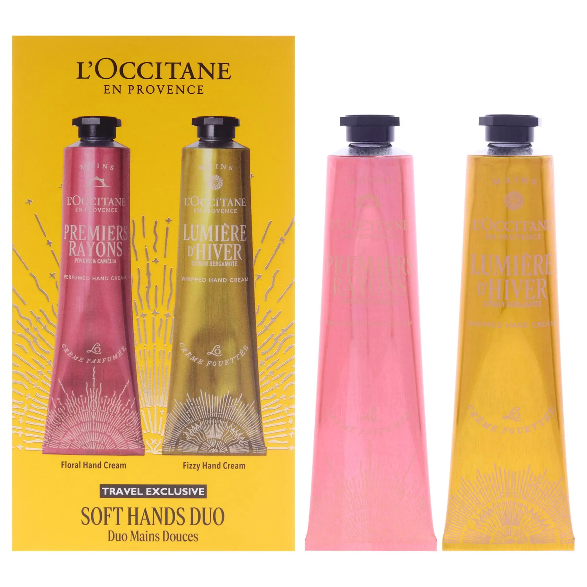 Hand Cream Duo by LOccitane for Unisex - 2 Pc 2.6oz Peony and Camellia Hand Cream, 2.6oz Bergamot Lime Hand Cream