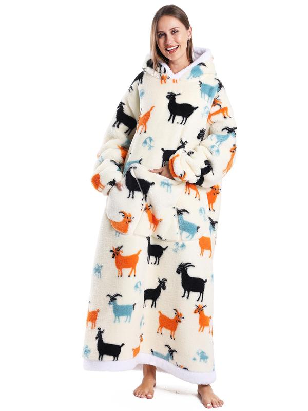 Women's Skull Print Bathrobe, Thick Casual Loungewear with Pockets, Halloween Theme, Fall & Winter, Loose-Fit TV Blanket, Flannel Cozy Blanket