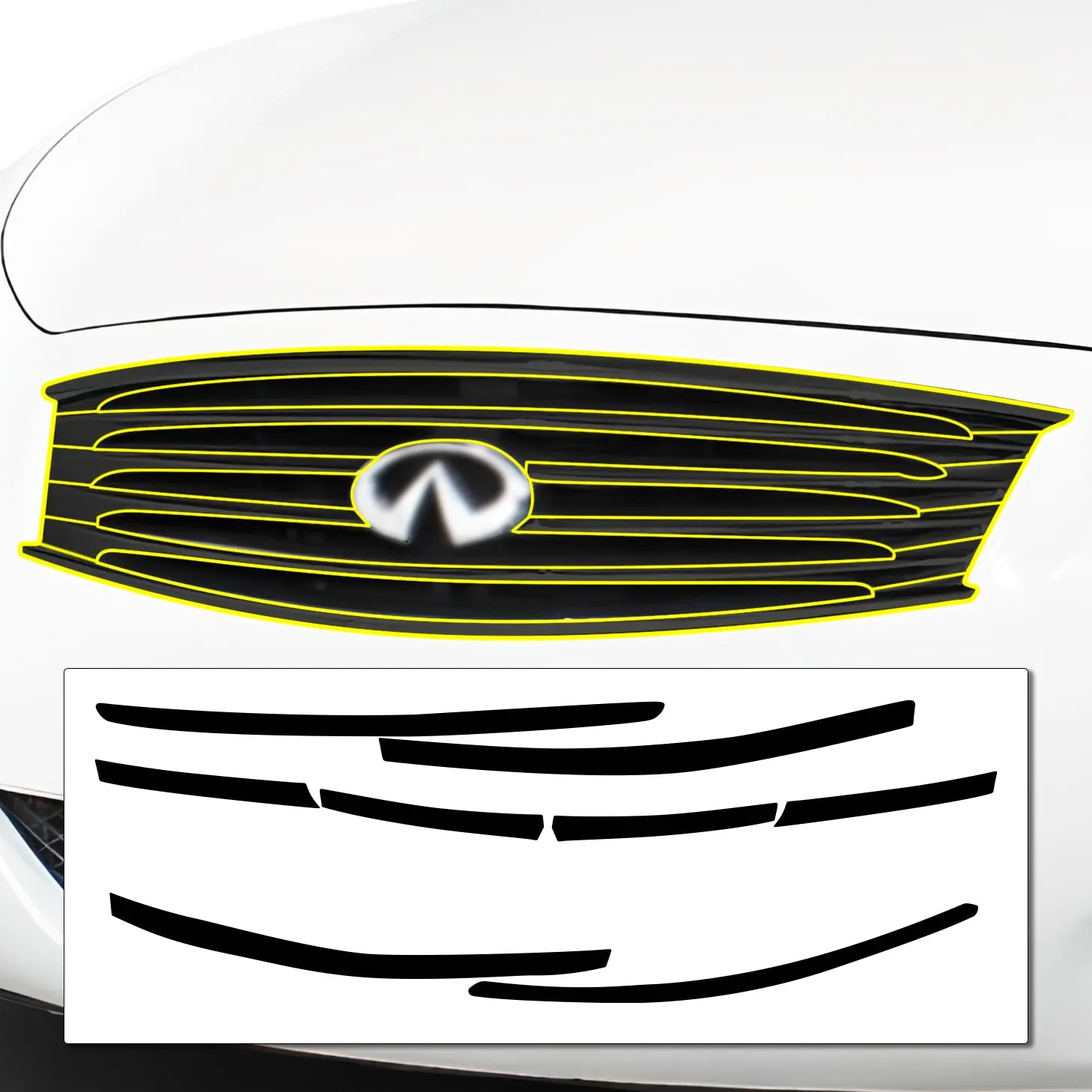 Infiniti G37 Coupe 2008-2013 Blackout Chrome Delete Kit - Precut Gloss Black Vinyl Overlays