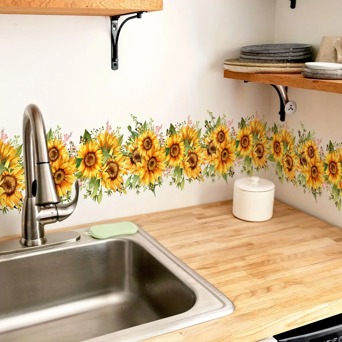 1PC Sunflower, Flower design skirting board wall stickers are easy to stick and remove, removable PVC frame self-adhesive waterproof diy stickers for home decoration, creating a sunny and warm home atmosphere, Floral Wall Decals