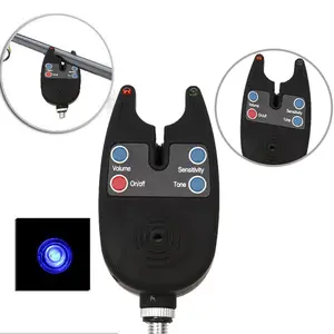 Fishing Bite Alarm with 2 LEDs Blue Light Adjustable Tone Volume Sensitivity Sound Fish Bite Alarm Waterproof Fishing Tool