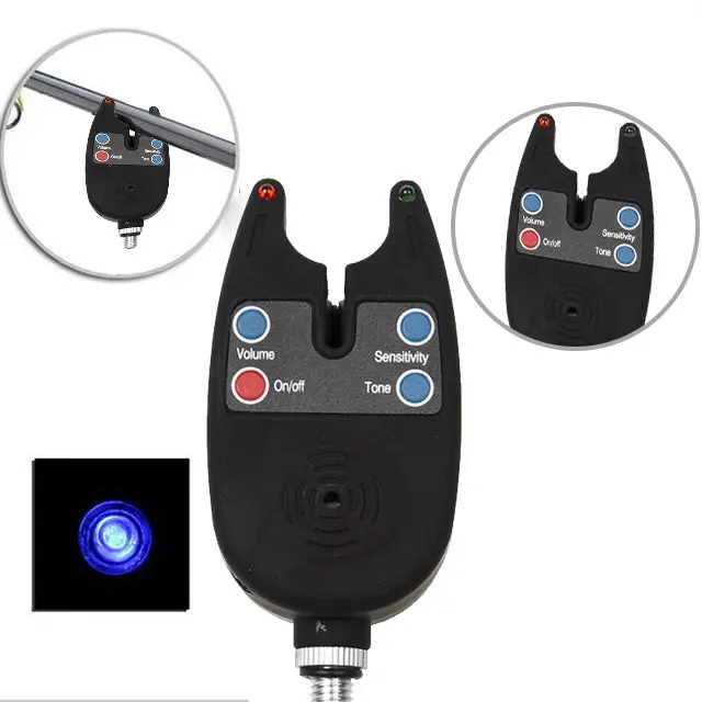 Fishing Bite Alarm with 2 LEDs Blue Light Adjustable Tone Volume Sensitivity Sound Fish Bite Alarm Waterproof Fishing Tool