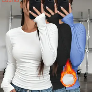 3-Pack Women's Thermal Underwear Tops, Solid Color Classic Crew Neck Long-Sleeve Base Layers for Autumn & Winter - Ideal as Running, Hiking Activewear, Comfortable Base Layer Tees Suitable for Outdoor Activities