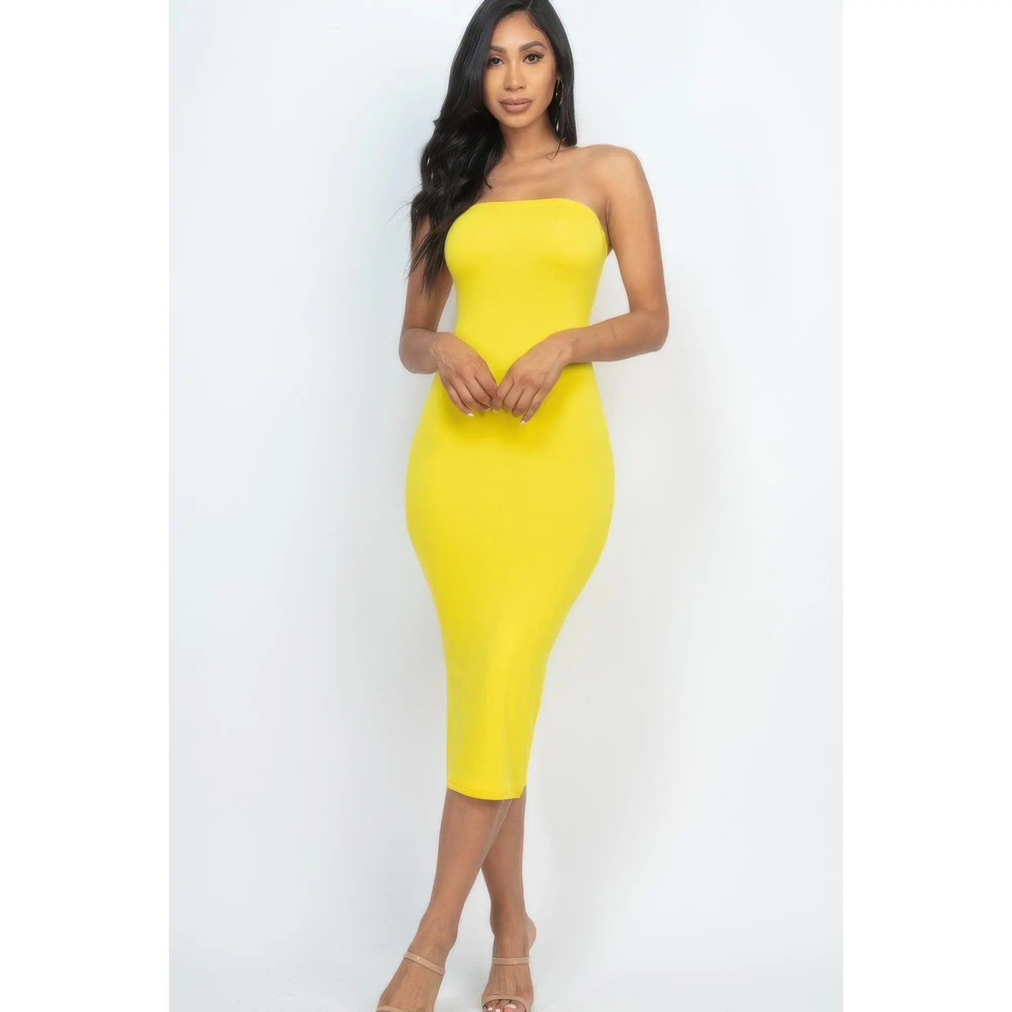 Elegant Strapless Midi Dress