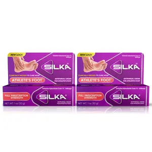SILKA Anti-Fungal Cream, 2 Pack, Clinical Anti-Fungus Foot Treatment, Jock Itch & Ringworm Remedy, Maximum Strength, Fast-Acting Relief from Itching & Burning, Healing, Healthcare, Therapeutic 1 Oz each - 2 Pack