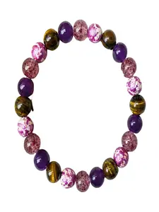 Purple Synthetic Crystal Stretch Beaded Bracelet, Women Daily Stackable Fashion Jewelry, Exquisite Bracelet