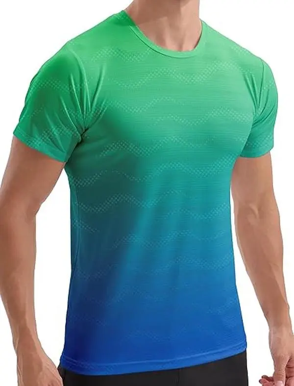 APTRO Men's Quick-Dry Gym T-Shirt - Unisex Gradient 2-Tone Running Training Top, Breathable 4-Way Stretch Activewear for Fitness, Running