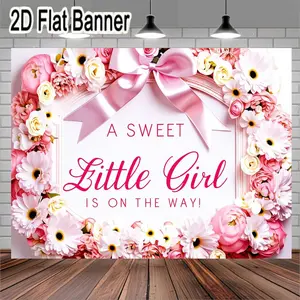 2D flat banner, 1pcElegant Floral Announcement Frame with Pink Satin Bow, Vintage Style Decor for Celebrating Upcoming Arrival, Perfect for Girl's Celebration Event, Charming White Daisy and Pink Rose Arrangement, Stylish Home Decor
