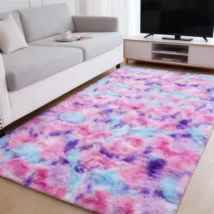 Luxury Fluffy Colorful Area Rug for Girls Bedroom, Soft Fuzzy Kids Rugs for Bedroom Boys Playroom, Cute Colorful Tie Dye Princess Carpet for Nursery Living Room Home Decor, Rainbow, Pink/Purple,Rainbow Blue, 3x5, 4x6, 5x7, 5x8, 6x9, 8x10 Feet