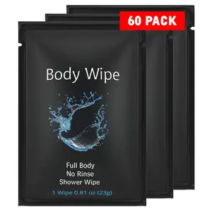 Shower  Wipes, 60 Individually Wrapped Personal Hygiene  Wipes for Women and Men, Keep Clean After Gym Travel Camping Outdoors