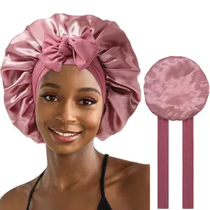 AWAYTR Ladies Nightcap for Sleeping Satin Sleep Caps Women Fashion Bonnet Hair Care Cap with Elastic Tie Band Hair Protection
