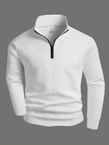 Texture new fabric jacquard pattern men's long sleeved polo shirt thick top zipper stand collar daily casual wear business casual wear