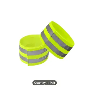A1 2pc Reflective Safety Arm Wrist Ankle Band Strip Pet High Visibility Delivery Neon Yellow with Silver Stripes